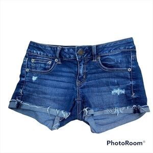 American Eagle Cutoff Distressed Jean Shorts Sz 4 Blue Denim Women’s